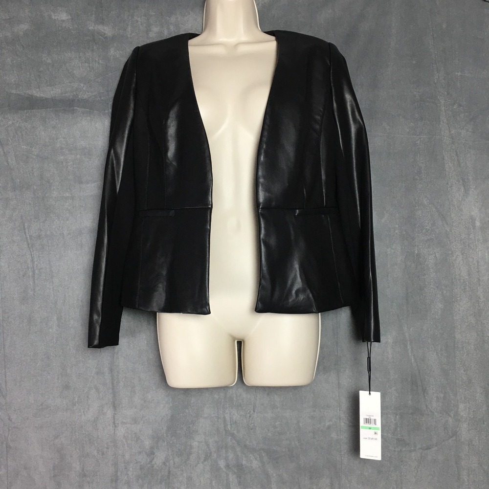 Calvin Klein Open Front Womens Faux Leather Black Jacket Business 8P/8CH/8TP New - Picture 2 of 16